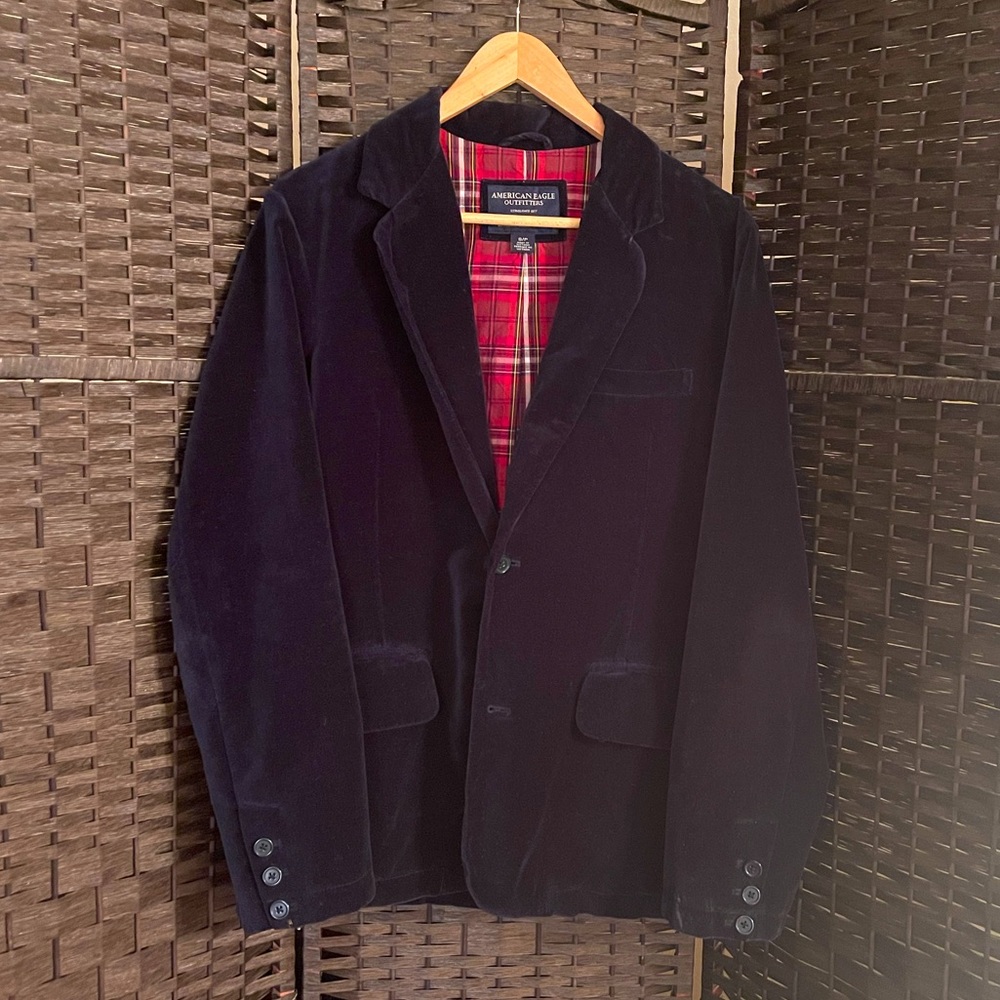American Eagle Navy Blue Velvet Sports Coat
